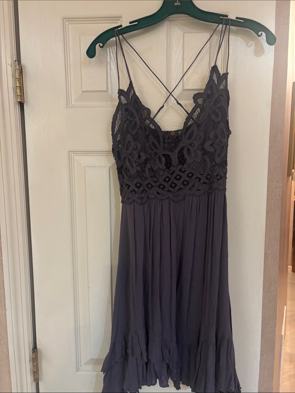 Lace Bodice Spaghetti Strap Dress - Charcoal